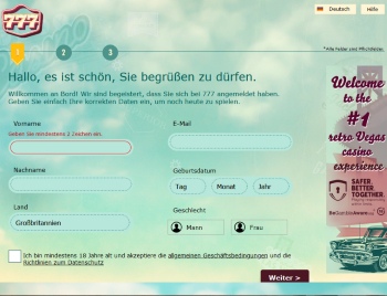Die Registrierung im 777 Casino